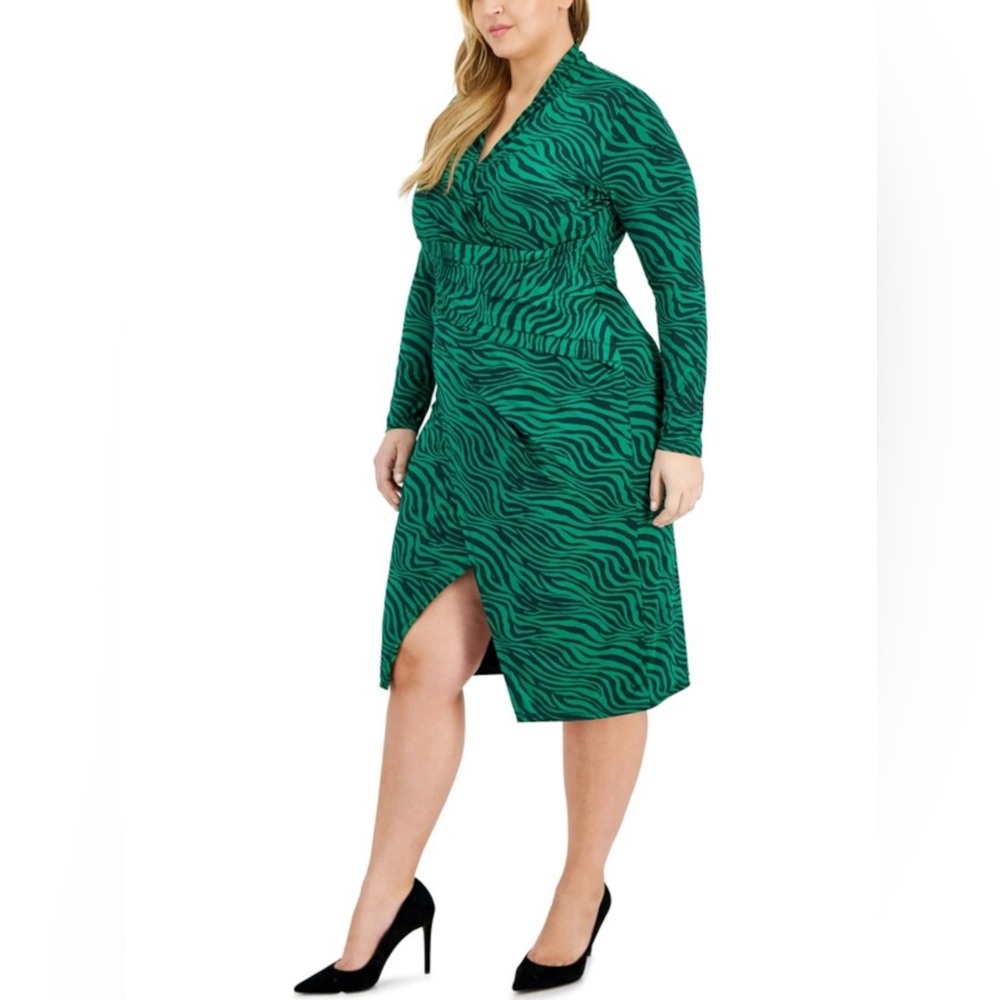 NWT Rachel Roy Green Zebra Twist Front Hem Long Sleeve Jersey Dress Size 2X